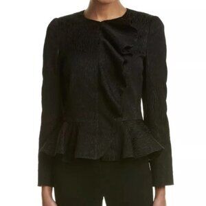 BASLER Metallic Ruffle Peplum Blazer Jacket Black Size Medium